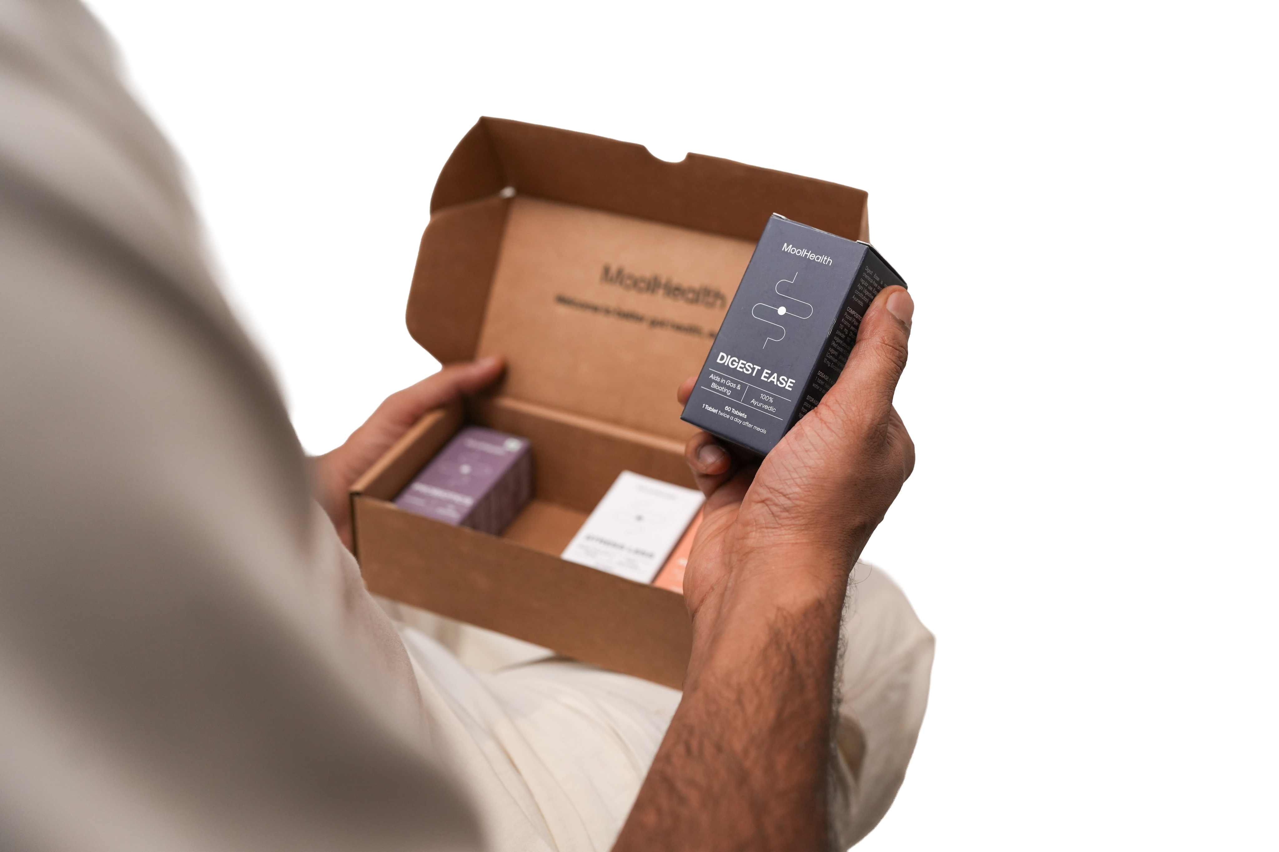 Person experiencing digestive relief with Mool Health's natural gut health solutions